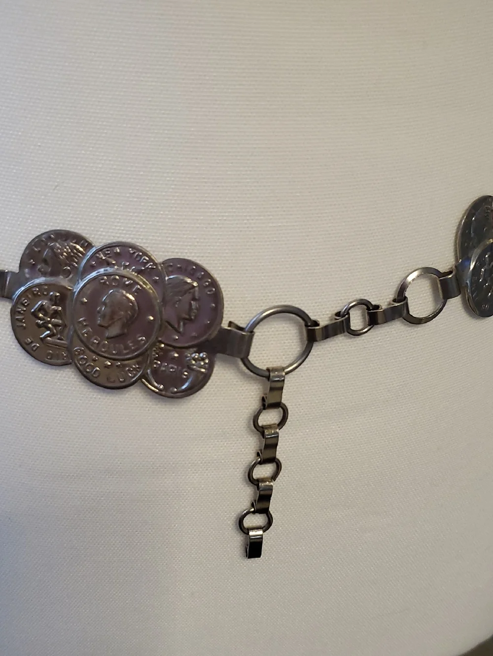 Silver-Tone Metal Coin Charm Chain Belt.